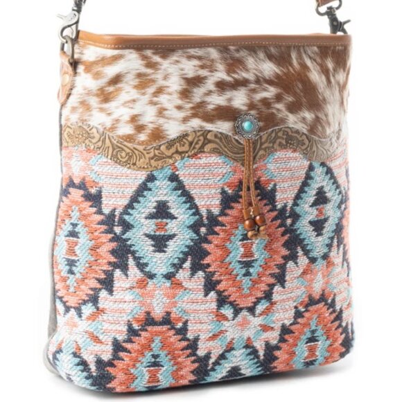 Myra Bag Genuine Leather Cotton Rug and Canvas "Purpose" Shoulder Bag - NEW - Picture 2 of 9